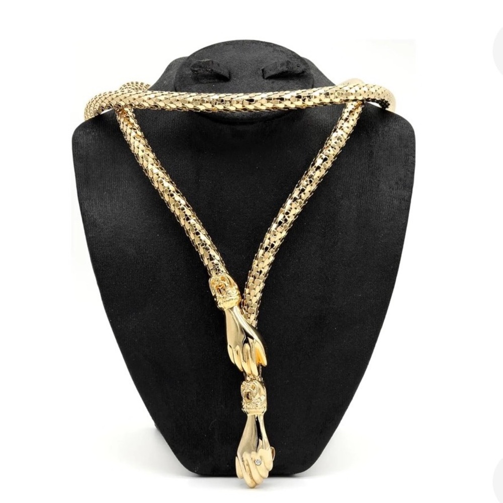 Vintage DL Auld 41" Gold Mesh Clasping Hands Belt or Necklace  Statement Jewelry